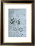 Five Views of a Foetus in the Womb, Facsimile Copy Estampe encadrée par Leonardo da Vinci 