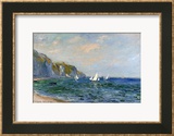 Cliffs and Sailboats at Pourville Estampe encadrée par Claude Monet