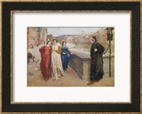 Dante Alighieri Italian Writer Meeting His Beloved Beatrice Portinari on the Lung'Arno Florence Estampe encadrée par Henry Holiday