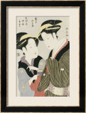 Double Half-Length Portrait Of Moto, A Maidservant Of The Yoshidaya, And The Geisha Mizue Stampa giclee con cornice di Chokosai Eisho