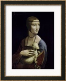 Portrait of Cecilia Gallerani (Lady with an Ermine) Estampe encadrée par Leonardo da Vinci 