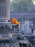 Buddhist Monks at the Temple Complex of Angkor Wat, Angkor, Siem Reap, Cambodia, Indochina, Asia Photographic Print by Bruno Morandi