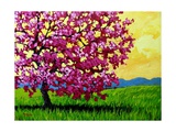 Pink Blossom Tree and Yellow Sky Giclee Print by Patty Baker