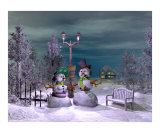 Two Snowmen in the Night Photographic Print by John Junek