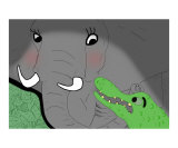 Elephant and Gator Cute Colorful Cartoon Animals Lámina fotográfica por Joshua Hullender