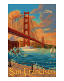 Golden Gate Bridge San Francisco Travel Poster reproduction procédé giclée par Lantern Press 