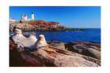 Wide Angle View of The Cape Neddick Lighthouse. Photographic Print by George Oze