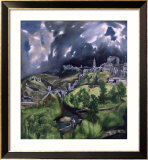 View of Toledo, circa 1597-99 Estampe encadrée par El Greco 