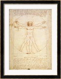 L'Homme de Vitruve, vers 1492 Estampe encadrée par Leonardo da Vinci 