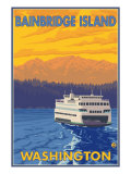 Ferry and Mountains, Bainbridge Island, Washington Pósters