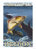 Trout Fishing Cross-Section, Troutdale, Oregon Posters