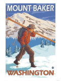Skier Carrying Snow Skis, Mount Baker, Washington Fotografía