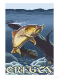 Trout Fishing Cross-Section, Oregon Prints