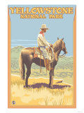 Cowboy on Horseback, Yellowstone National Park Posters