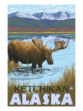 Moose Drinking at Lake, Ketchikan, Alaska Print