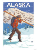 Skier Carrying Snow Skis, Alaska Posters