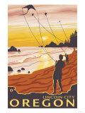 Beach & Kites, Lincoln City, Oregon Poster