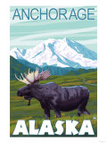 Moose Scene, Anchorage, Alaska Prints