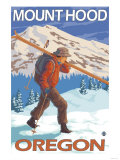 Skier Carrying Snow Skis, Mount Hood, OR Posters