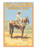 Cowboy on Horseback, Glacier National Park, Montana Posters
