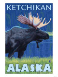 Moose at Night, Ketchikan, Alaska Prints