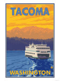 Ferry and Mountains, Tacoma, Washington Láminas
