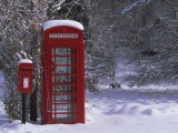 Red Letterbox and Telephone Box in the Snow, Highlands, Scotland, UK, Europe Photographic Print by David Tipling