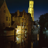 The Belfry of Belfort-Hallen Illuminated at Night, Bruges, Unesco World Heritage Site, Belgium Photographic Print by Lee Frost