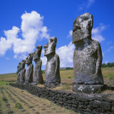 Ahu Akivi, an Inland Ahu, Easter Island, Chile, Pacific Photographic Print by Geoff Renner