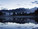 Lake Matheson at Night Reflecting a Near Perfect Image of Mount Tasman, Pacific Photographic Print by Chris Kober