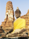 Sitting Buddha Statue and Chedi at Buddhist Temple of Wat Phra Mahathat, Thailand, Southeast Asia Photographic Print by Richard Nebesky