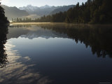 Lake Matheson in the Evening Reflecting Mount Tasman and Aoraki, South Island, New Zealand Photographic Print by Chris Kober
