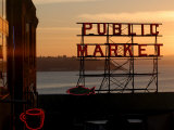 Pike Place Market and Puget Sound, Seattle, Washington State Photographic Print by Aaron McCoy