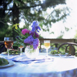 Table with Salad, Cider and Flowers, Washington State, USA Photographic Print by Aaron McCoy