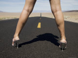 Woman in High Heels on Empty Road, Death Valley National Park, California Photographic Print by Angelo Cavalli