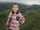 Boy of Yao Mountain Tribe Minority with Laptop, China Photographie par Angelo Cavalli