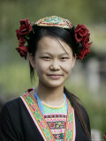 Young Woman of Yao Minority Mountain Tribe in Traditional Costume, Guangxi Province, China Photographie par Angelo Cavalli