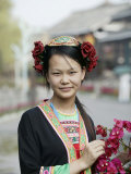 Young Woman of Yao Minority Mountain Tribe in Traditional Costume, Guangxi Province, China Photographie par Angelo Cavalli