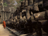 Buddhist Monk Approaching South Gate, Angkor Thom, Angkor, Cambodia, Indochina Photographic Print by Andrew Mcconnell