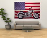 Harley Davidson Motorcycle and US Flag Wall Mural