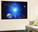 Illustration of Earth and Glowing Star Veggmaleri av Ron Russell