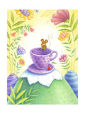 Mouse Hanging out on a Purple Teacup in a Wild Flower Forest Prints