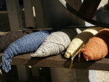 Bundles of Colorful Wool Yarn on Rustic Wool Spinner, California Photographic Print by Gina Martin