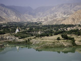 Buddhist Stupa Reflected in the Yellow River, Qinghai, China Photographic Print by David Evans