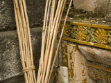 Brooms Rest against Ancient Wall of Chinese Mausoleum, China Photographie par David Evans