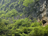 Ancient Stone Wall on Hillside Shore of Lesser Three Gorges, China Photographic Print by David Evans