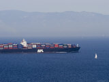 Large Container Ships Crossing the Santa Barbara Channel, California Fotoprint van Rich Reid