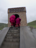 Novice Monks Go Up a Stairway at a Buddhist Monastery, Qinghai, China Photographie par David Evans
