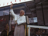 Pope John Paul II Waves from his Bulletproof Vehicle, Warsaw, Poland Photographic Print by James L. Stanfield