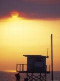 Sunset During the Malibu Fires; Silhouette of Lifeguard Stand, California Photographic Print by Rich Reid